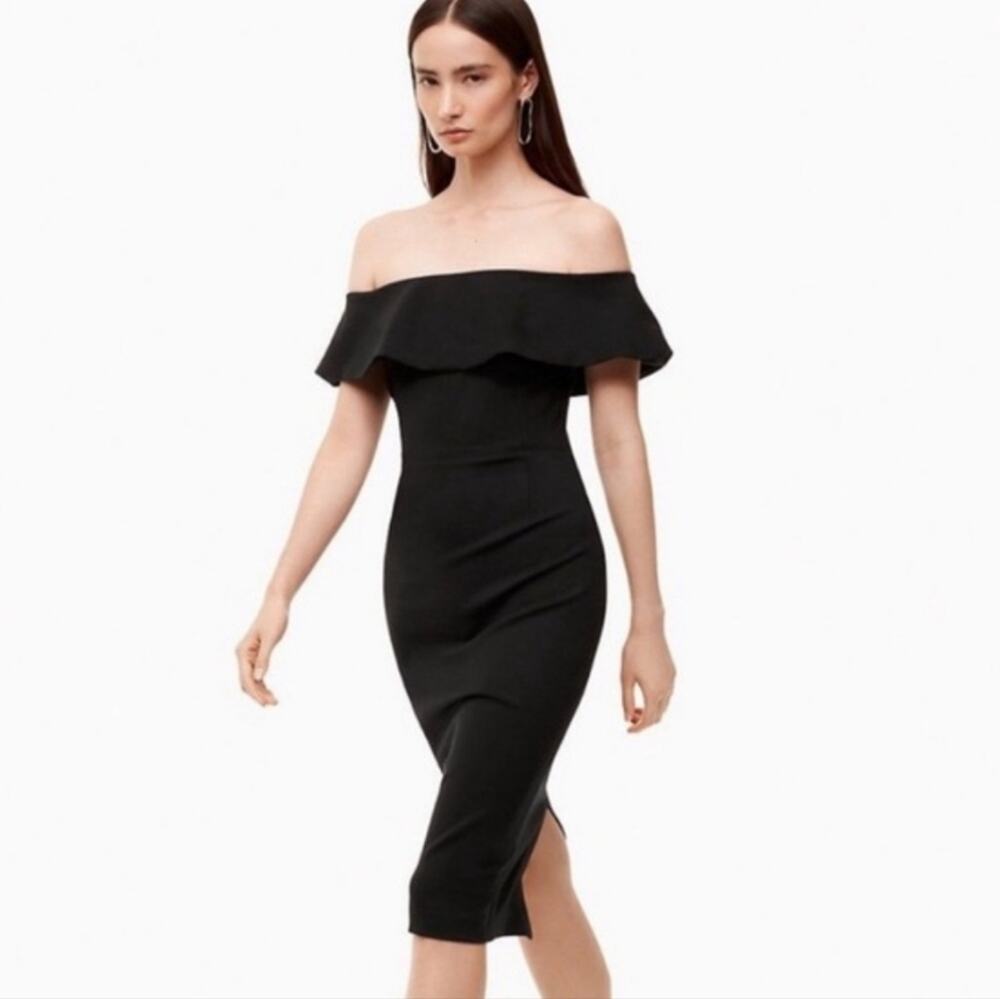 Aritzia Babaton Black Off The Shoulder Bodycon Midi Dress 8 LBD Office Siren